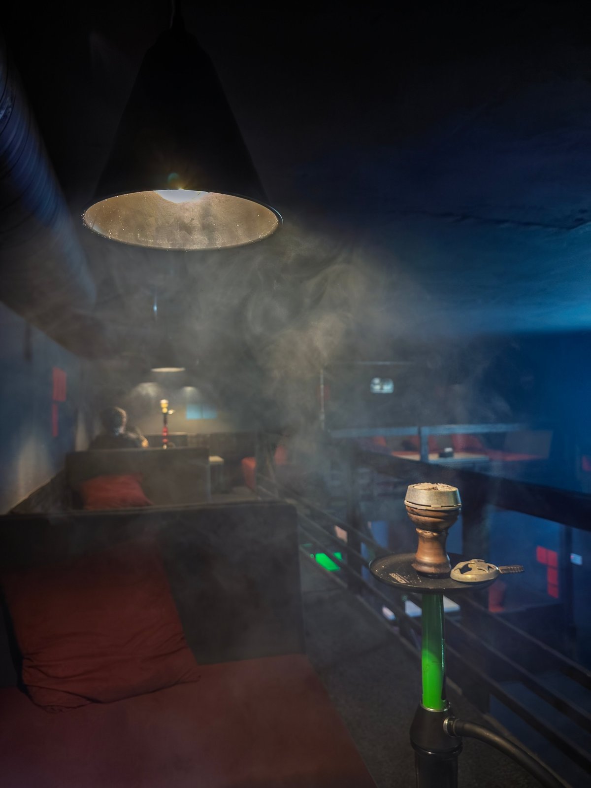 Hookah lounge with aromatic smoke
